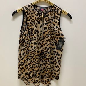 Vince Comuto Faux Leather Sleeveless Blouse